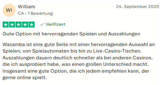 Trustpilot Bewertung für Wazamba Casino